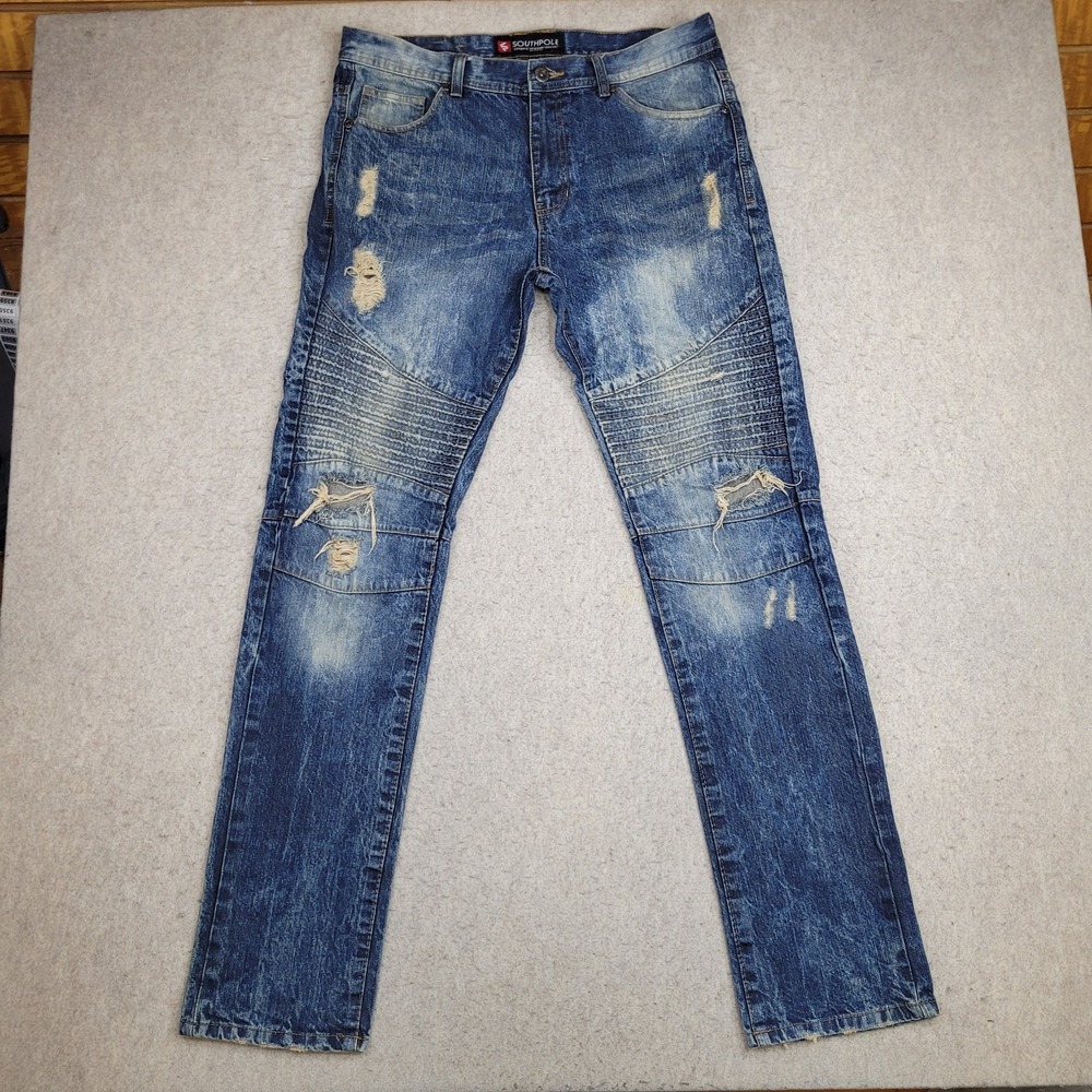 Southpole Blue Jeans Mens 34x34 Slim Straight Leg Distressed Grunge Y2K